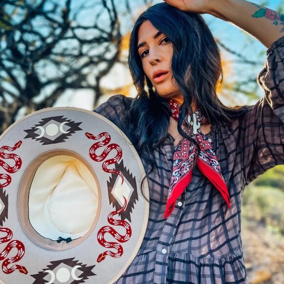 Luna Bloom Hand-Painted Hat - Picture 2 of 6